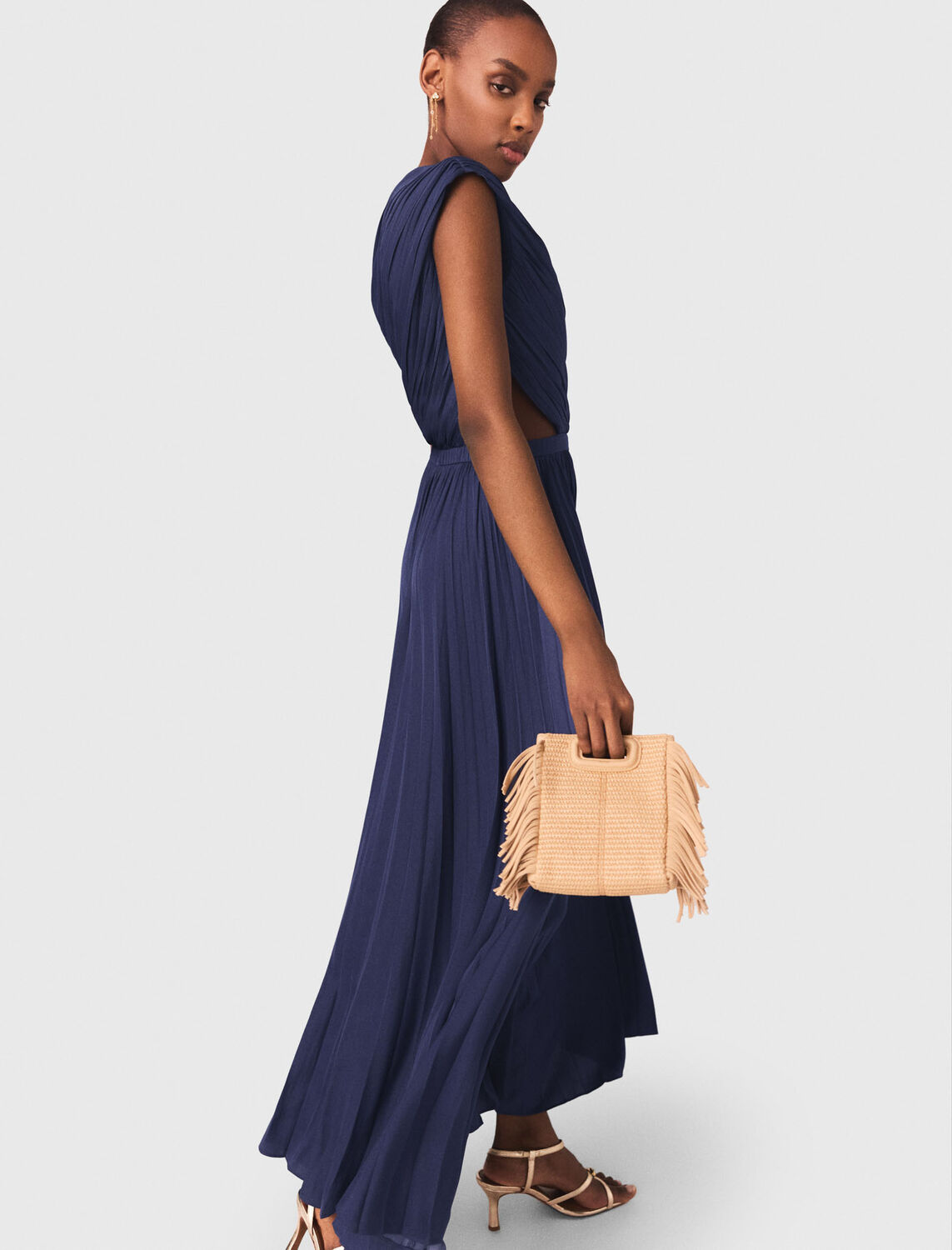 Asymmetrical pleated maxi dress : Dresses color Navy