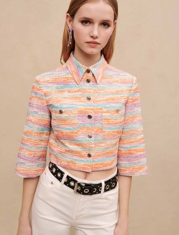 Cropped shiny tweed jacket - Blazers - MAJE