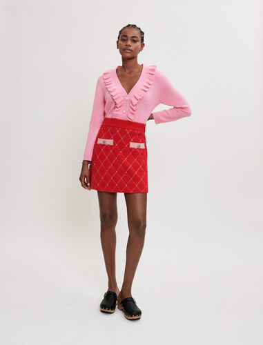 Diamond pattern rhinestone knit skirt : 50% Off color Red