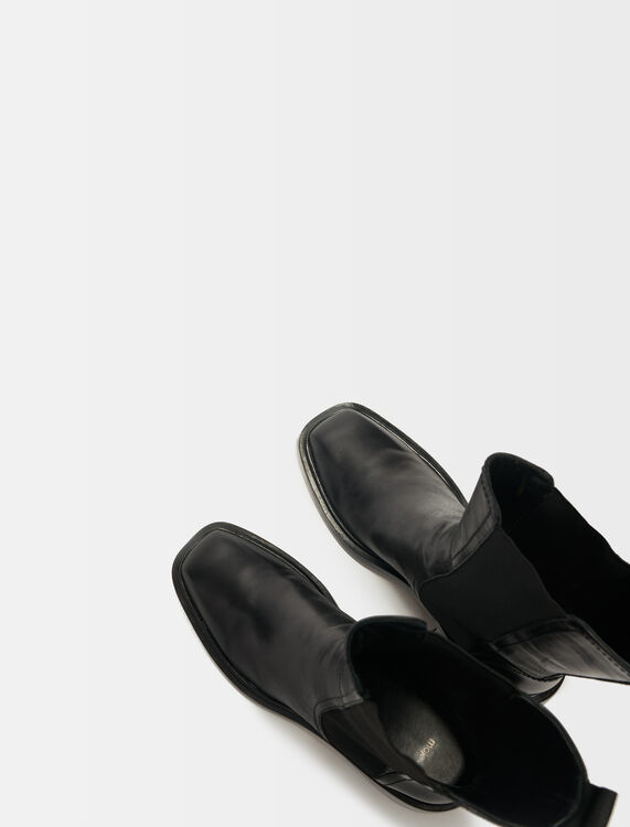 Black leather ankle boots and square toe - Booties & Boots - MAJE