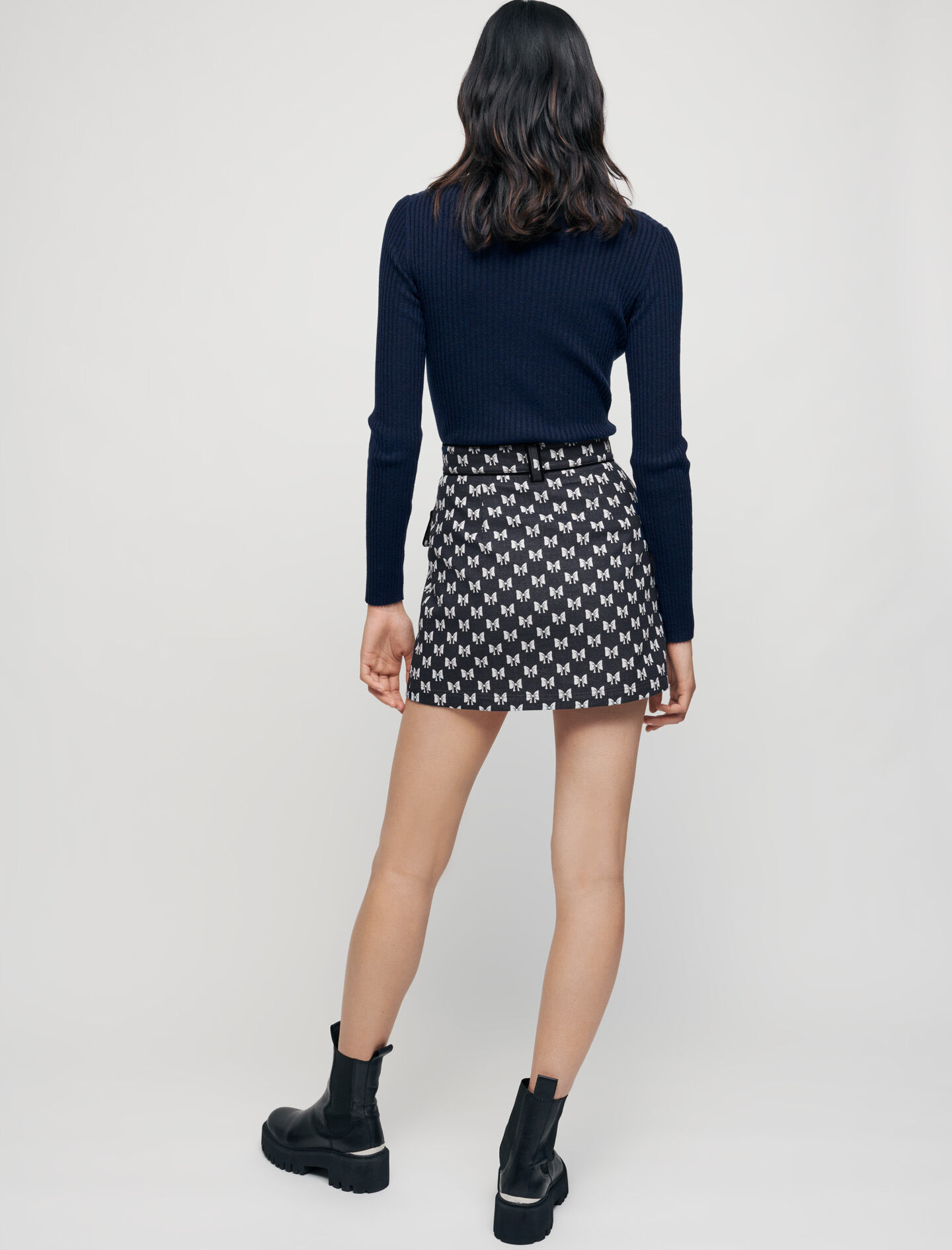 black and white patterned skirt outfit