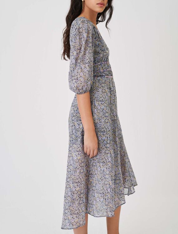 Printed cotton voile skirt with smocking - Dresses - MAJE