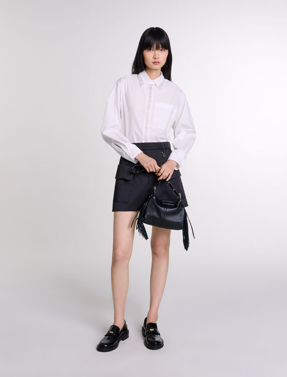 Short satin skirt : null color Black