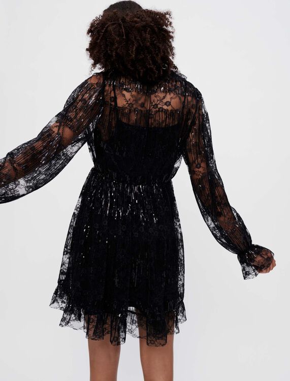 Black pleated lace dress - Dresses - MAJE