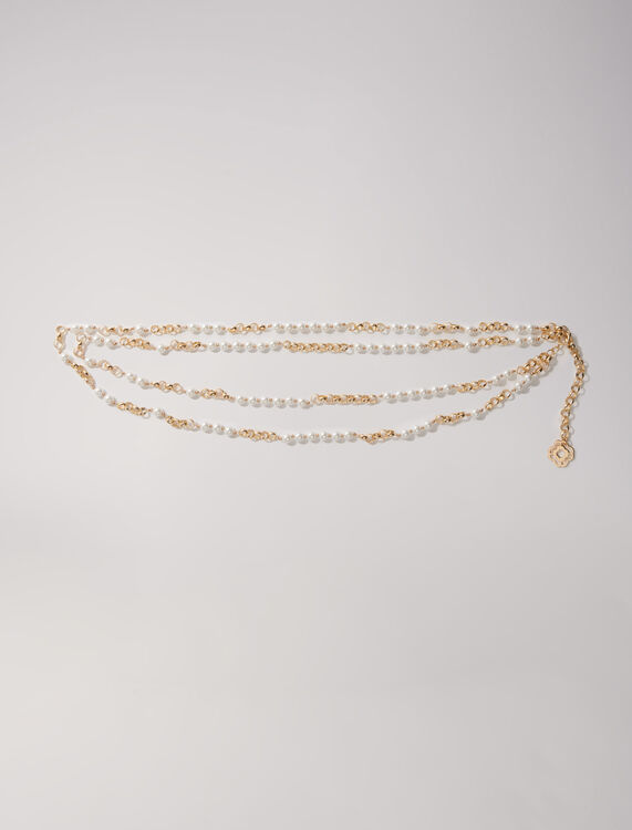 Mixed bead and metal belt : Qixi Collection color Gold