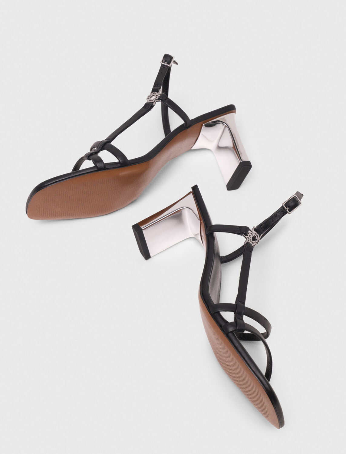 Metallic heel strappy sandals : Sling-Back & Sandals color Black