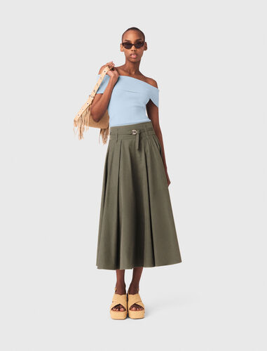 Cotton pleated maxi skirt : Skirts & Shorts color Khaki