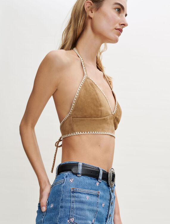 Suede crop top with crochet trim - View All - MAJE