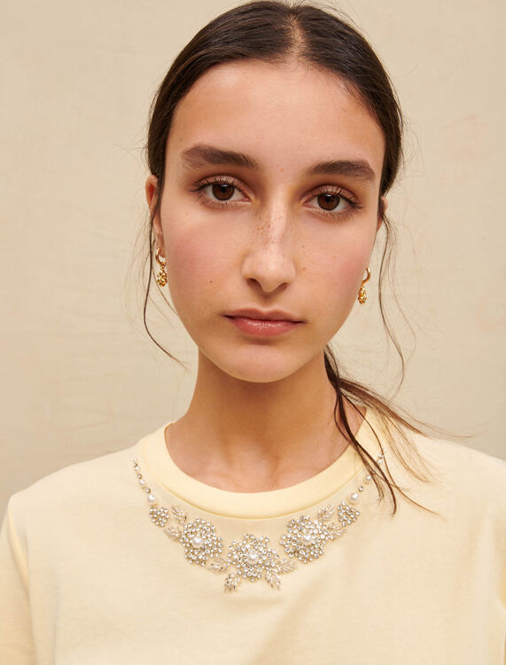Cotton T-shirt with jewel collar - View All - MAJE