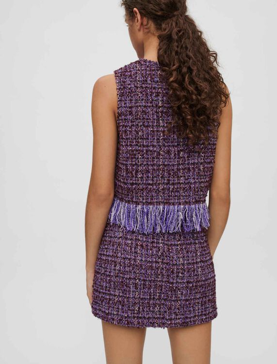 Purple tweed sleeveless fringed top - Tops - MAJE