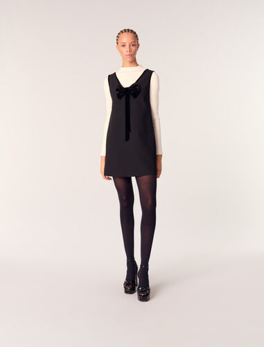 Pinafore dress with velvet collar : Dresses color Black