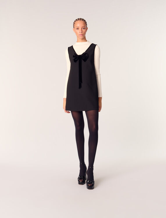 Pinafore dress with velvet collar : Dresses color Black