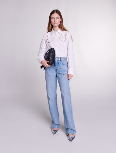 Wide-leg studded jeans : View All color Blue