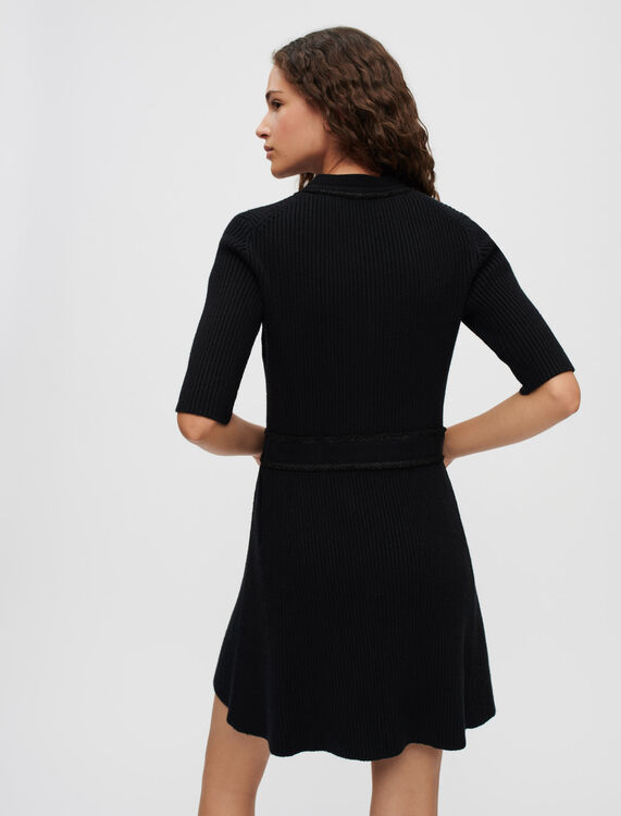 Black ribbed viscose knit dress - Dresses - MAJE
