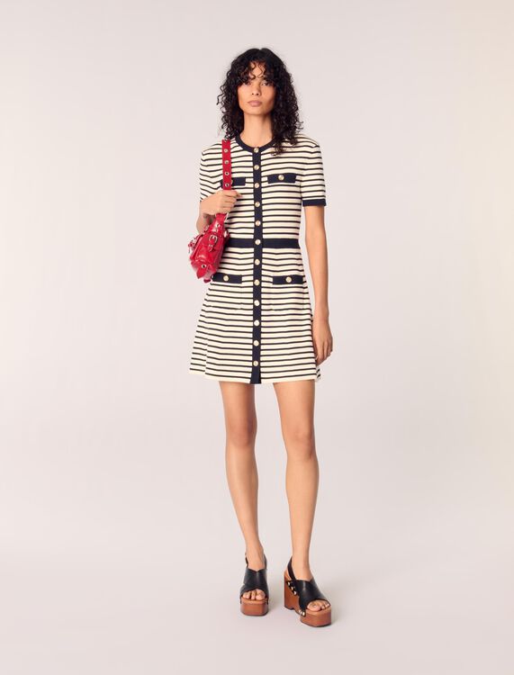 Rib knit short dress : Dresses color Navy / Ecru