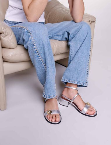 Leather strappy sandals : Sling-Back & Sandals color Silver