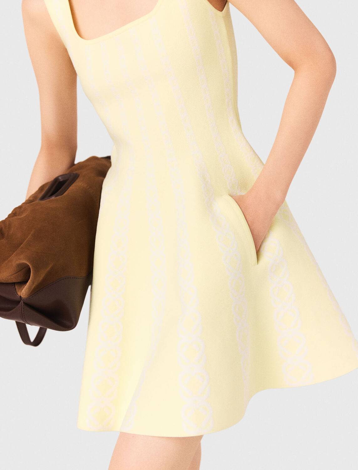 Jacquard knit short dress : Dresses color Pale Yellow