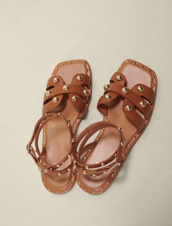 Studded leather sandals : Sling-Back & Sandals color Camel