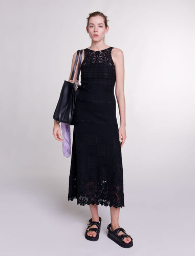 Crochet-knit maxi dress : View All color Black