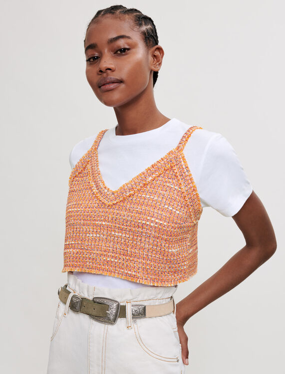 Trompe l’oeil jersey and tweed T-shirt - Up to 50% off - MAJE
