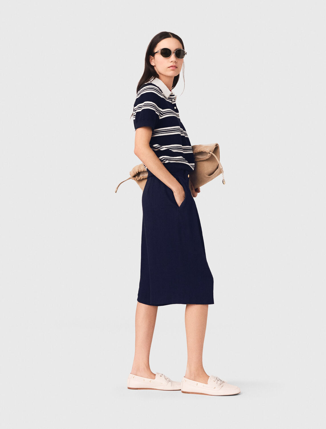 Striped polo with rhinestone collar - Sweaters & Cardigans - MAJE