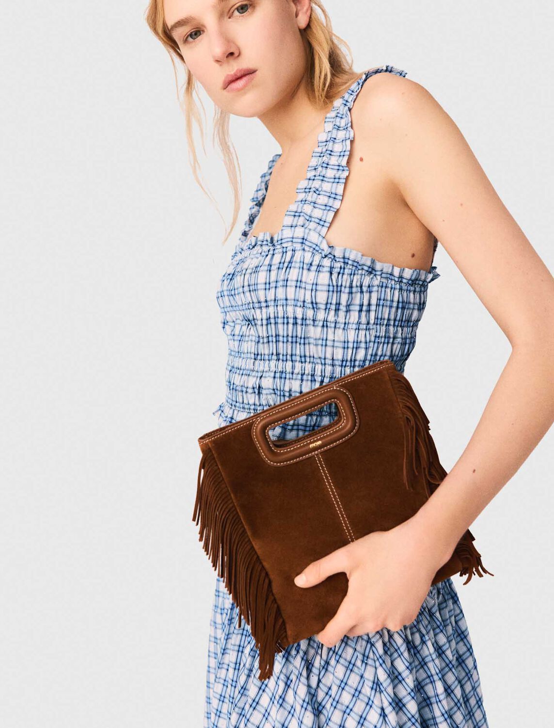 Smocked rhinestone cotton top : Tops color Blue check print