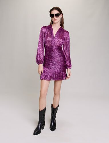 Metallic fibre pleated dress : Dresses color Fuchsia
