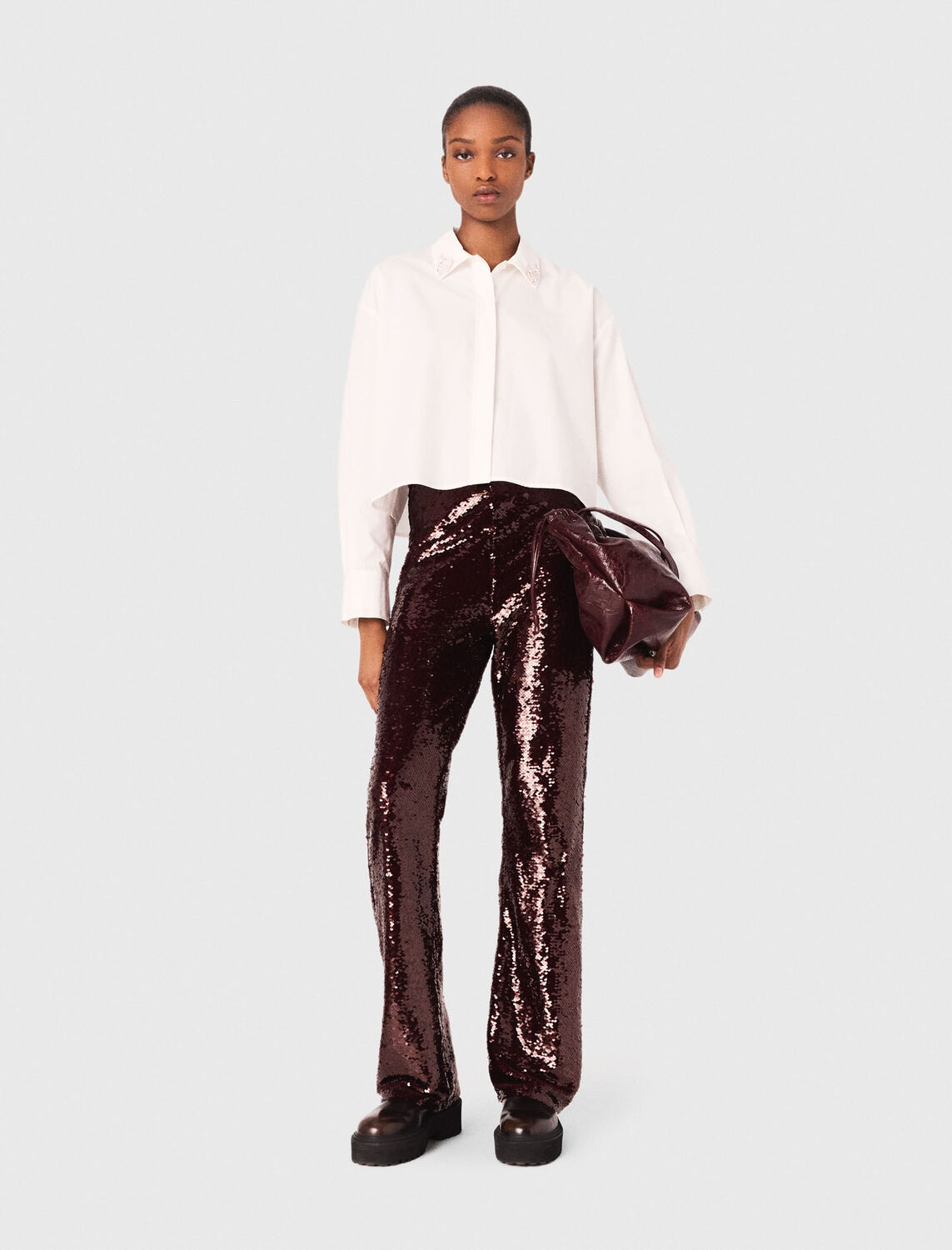 Cropped shirt with jewel detail - Shirts - MAJE