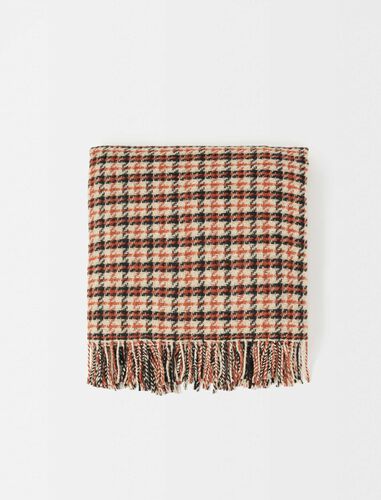 Checked poncho with fringing : Scarves and shawls color brown
