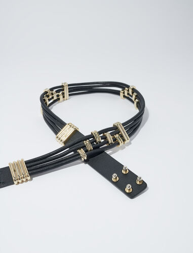 Mixed metal and leather belt : View All color Black