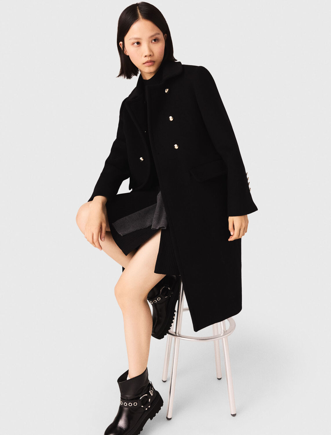 Long wool blend coat : Coats color Black