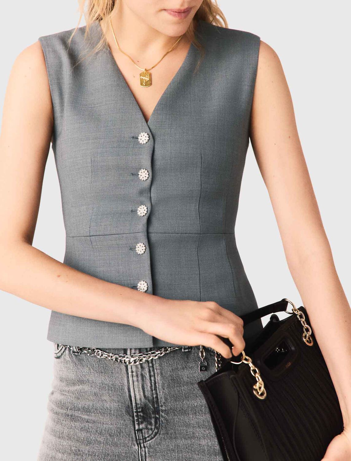 Jewel-button tailored jacket : Tops color Grey