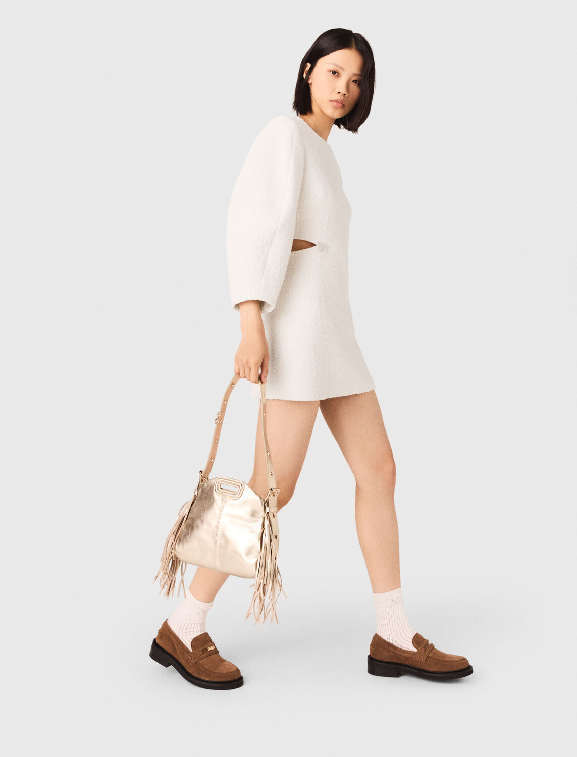 Short balloon-sleeve tweed dress - Dresses - MAJE