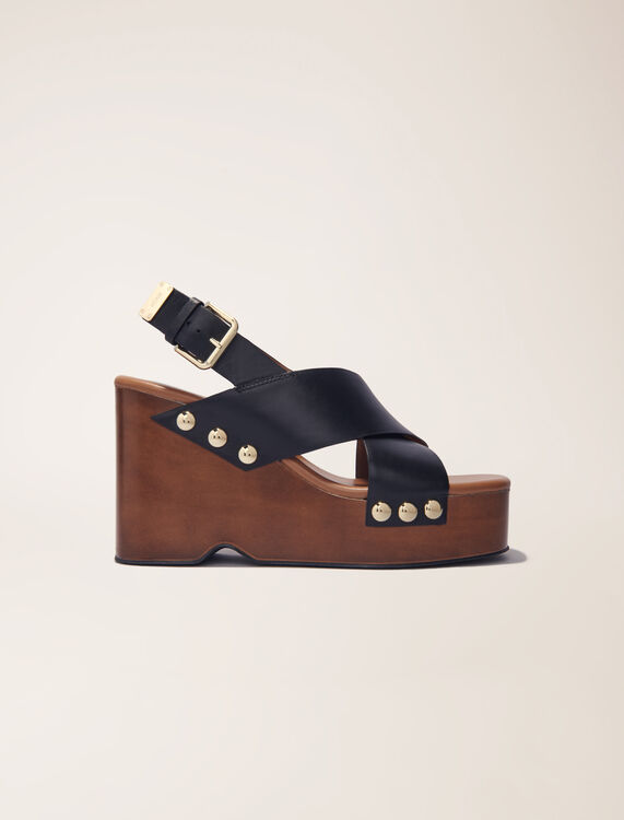 Leather platform sandals : Sling-Back & Sandals color Black