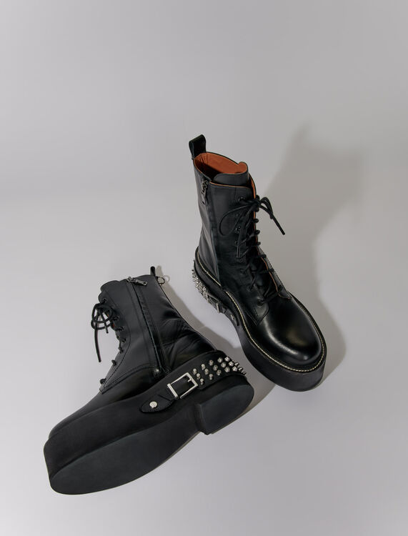 Combat boots with punk details - Booties & Boots - MAJE