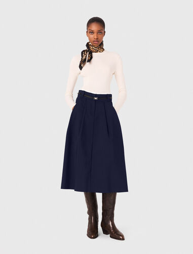 Long cotton skirt with belt : Skirts & Shorts color Navy