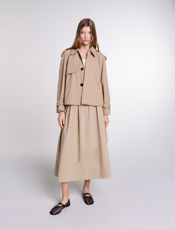 Short studded trench coat : Coats color Beige