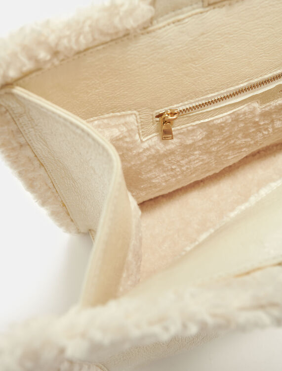 Metallic white and faux fur tote bag : Shoulder bags color Ecru