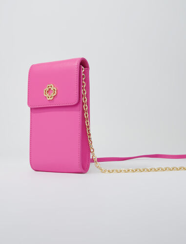 Leather phone pouch : Small leather goods color Fuchsia pink