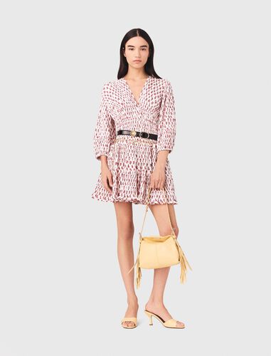 Patterned pleated dress : Dresses color Red Small Flowers Print