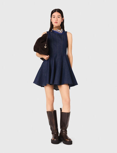Short denim dress with ruffles : Dresses color Navy