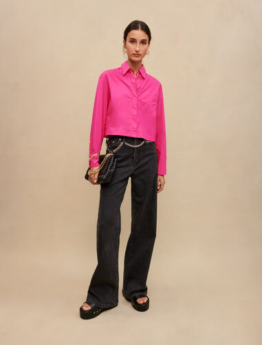 Cropped cotton shirt : Shirts color Fuchsia