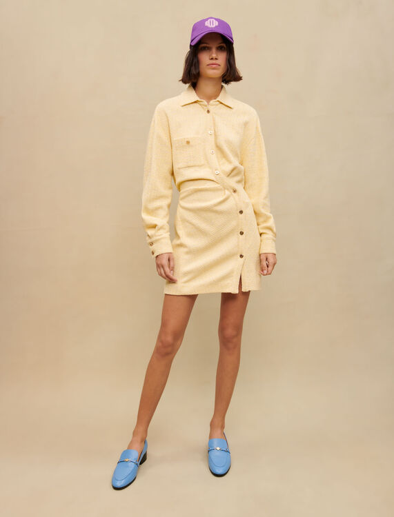 Yellow lurex tweed asymmetric dress - Dresses - MAJE