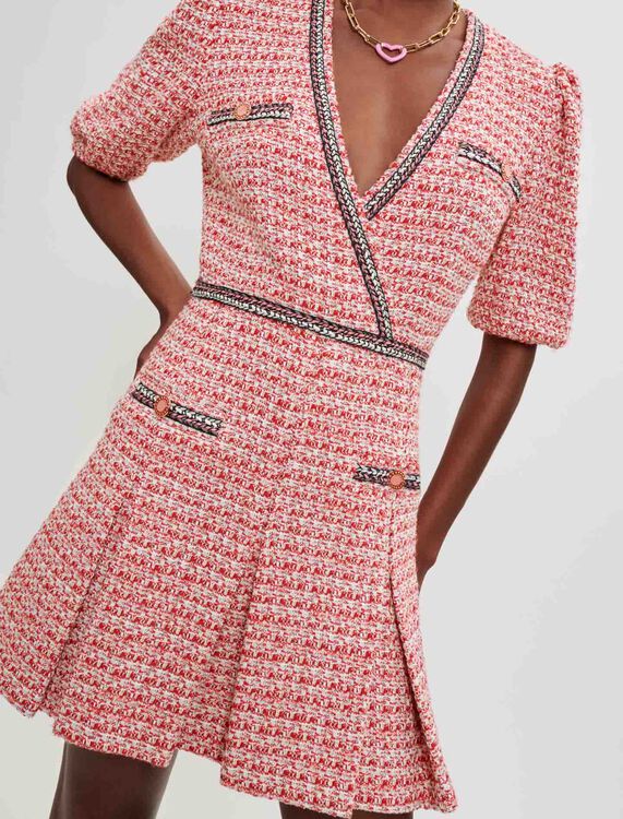 Tweed dress with ethnic trim : Dresses color pink