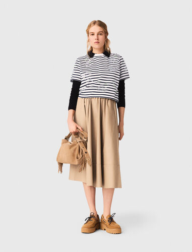 Striped rhinestone flower T-shirt : T-Shirts color White