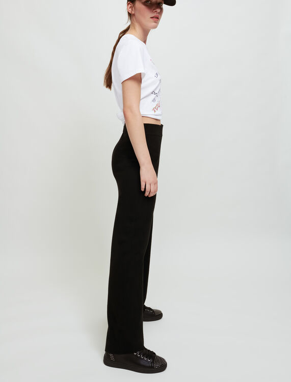 Black wide-leg knit trousers. - Trousers & Jeans - MAJE