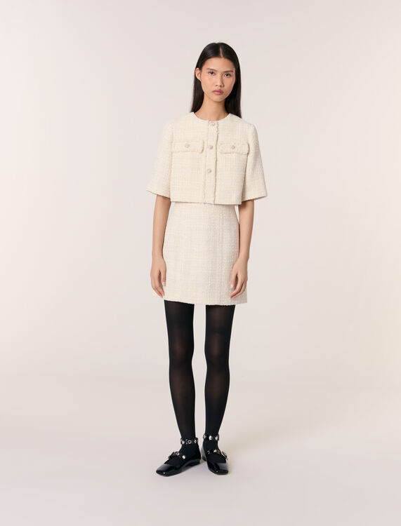 Tweed 2-in-1 short dress : Dresses color Ecru