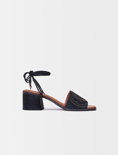 Low-heeled tie sandals with studs : Sling-Back & Sandals color Black