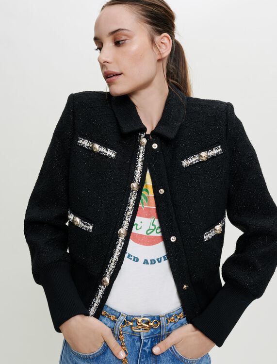 Contrasting tweed-style jacket - Coats & Jackets - MAJE