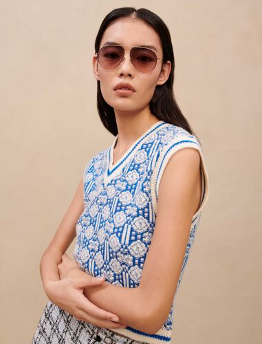 Sleeveless jacquard jumper : Sweaters & Cardigans color Blue